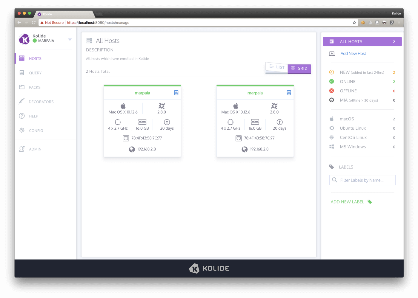 A screenshot showing that the manage hosts screen shows an additional instance has been added