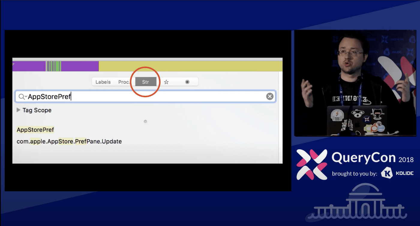 A screenshot of a video of Froger giving a talk at Querycon 2018.